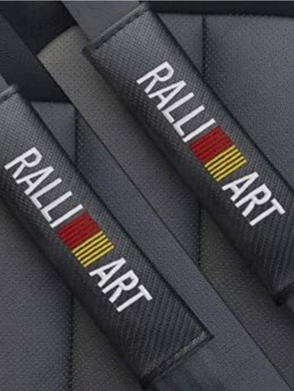 Ralliart Embroidered Black Seat Belt Shoulder Pads - Set of 2